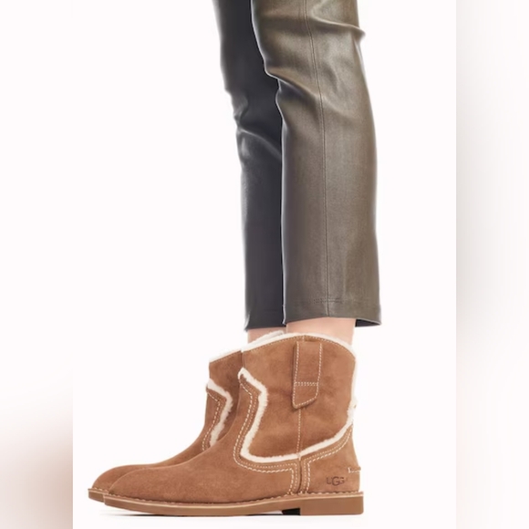 UGG Shoes - UGG Catica Shearling Suede Leather Chestnut Boots Size 10 NWOT MSRP $195